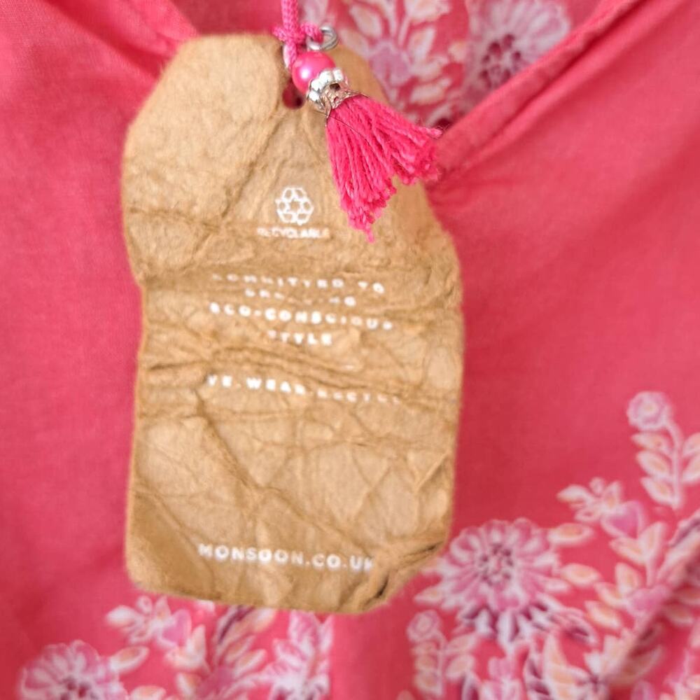NEW Monsoon Beach Boho Floral Print Maxi Dress Red Pink Coral Flowy Sleeveless - Picture 7 of 12